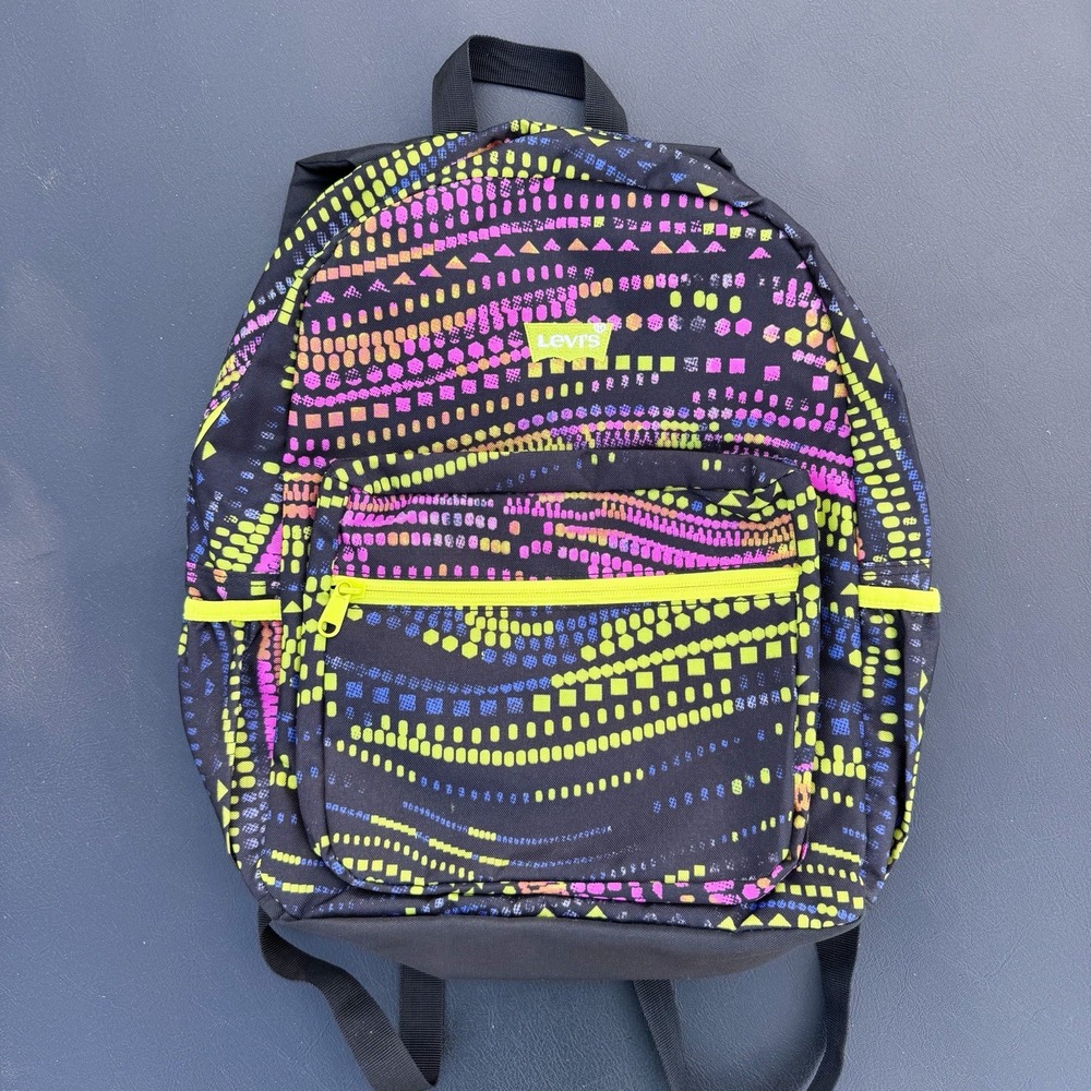 Levi's Backpack Neon Multicolored Design. Laptop Sleeve. 2 Water Bottle‎ Pockets